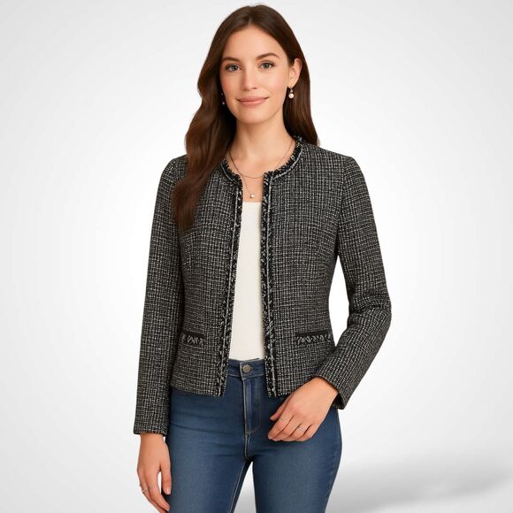 Tahari Tweed Lady Jacket Blazer with Fringe Trim - Picture 1 of 10